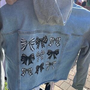Treasure & Bond Blue Jean Jacket with Decorative Bow Design